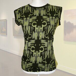 I&D Tech Noir Size S Graphic Sleeveless Tee Green Street Grunge Cyperpunk Art